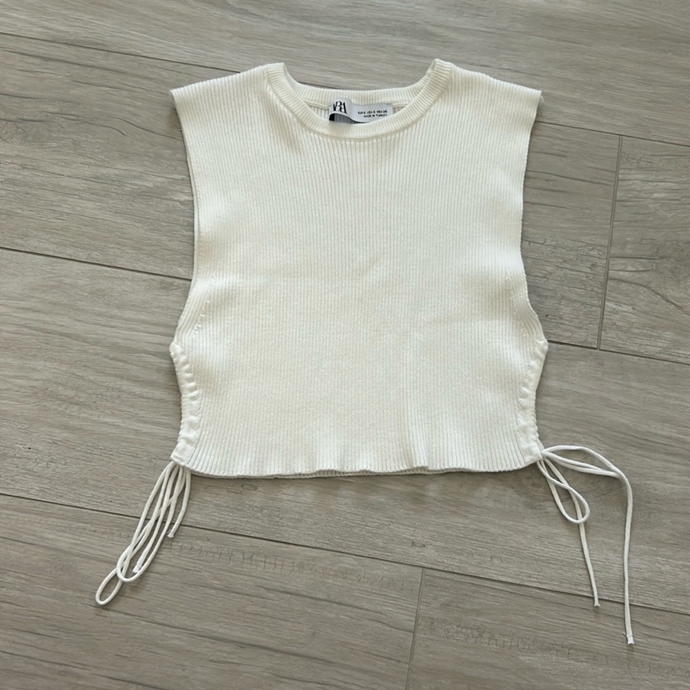 Zara Cream Sleeveless Ribbed Top